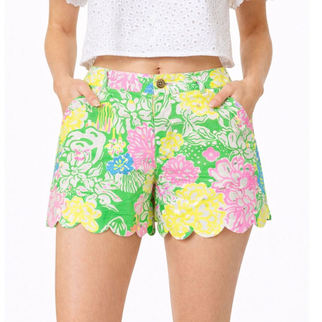 Lilly Pulitzer Nwt Buttercup Shorts Women’s 00 Hibiscus Stroll Scallop Hem